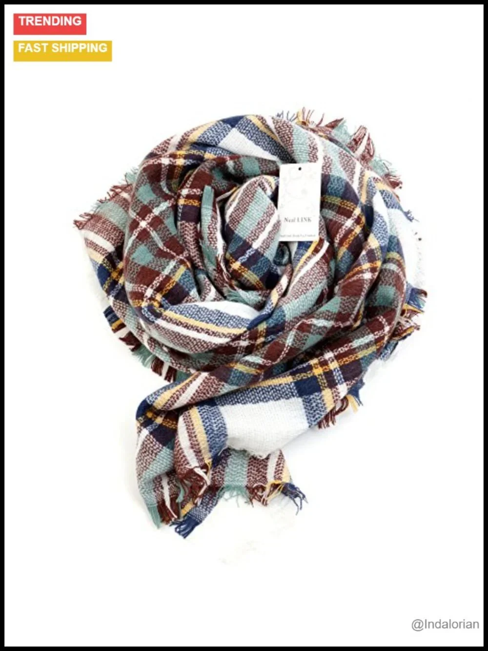 Oversized Plaid Blanket Scarf Shawl Wrap Winter Warm Acrylic